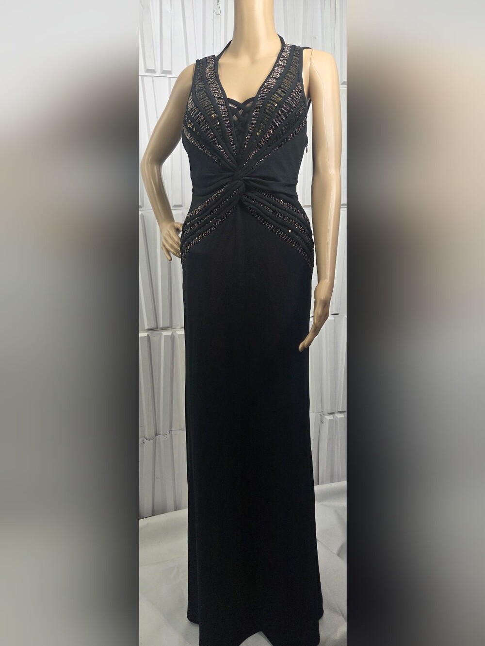 Vintage 90s Janine Beaded Sequin Maxi Gown - Black XS